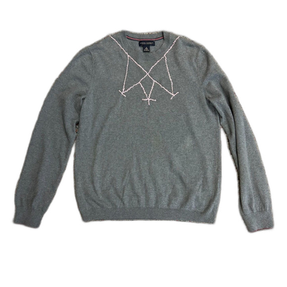 Banana Republic Gray Cotton Cashmere Pink Embroidered Crewneck Sweater Size S - Picture 1 of 10